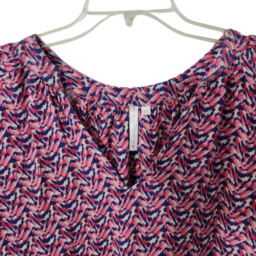 RockPaperFlower Women's Size L Tunic Top Blue & Pink (Multicolor)